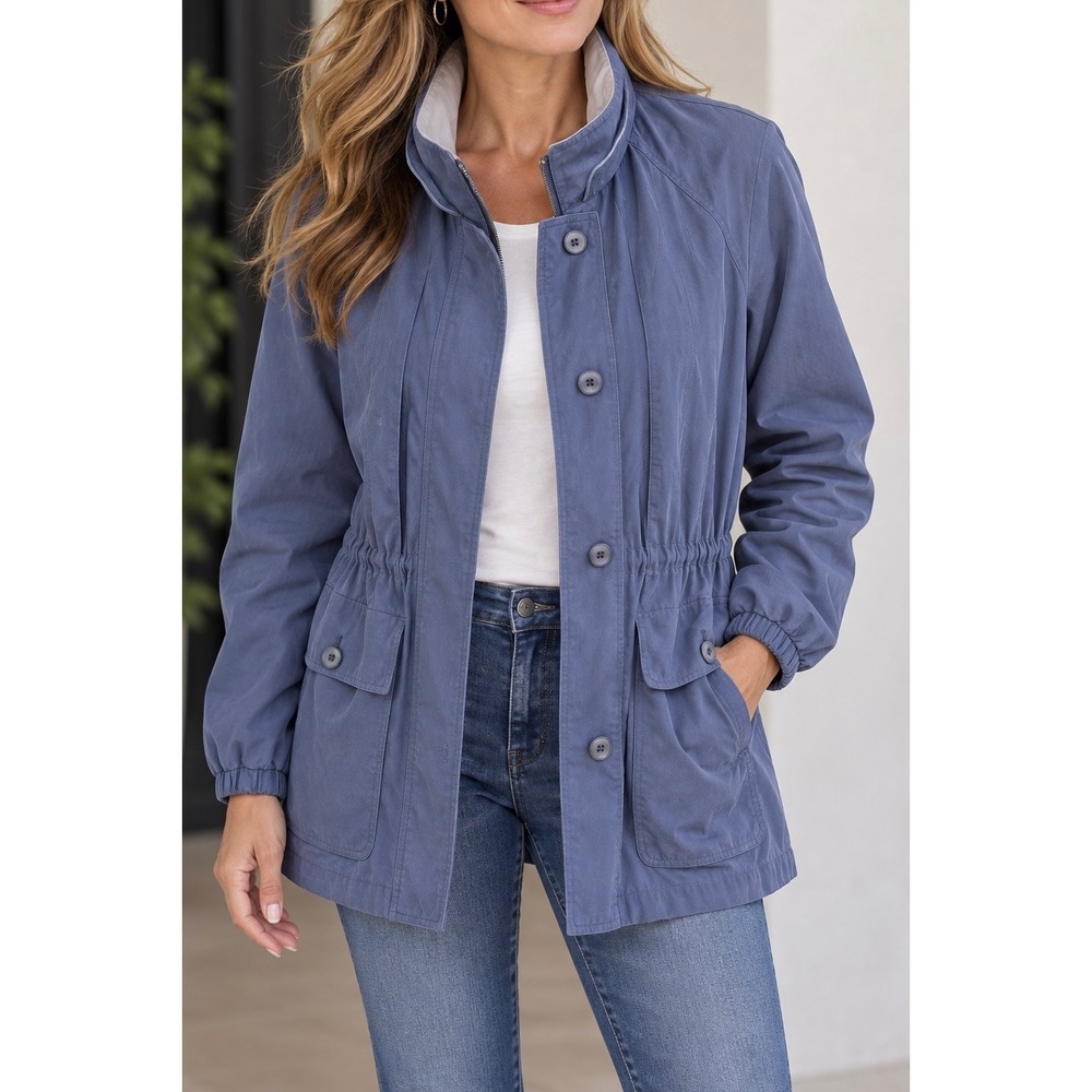 Gallery Woman Blue Utility Jacket Plus Size 2X Cinched Waist Full Zip Coat